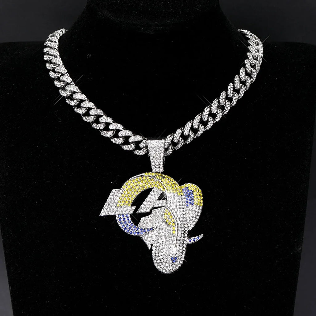 Sports LOGO Pendant Necklace with Iced Out Cuban Chains for Football Fans