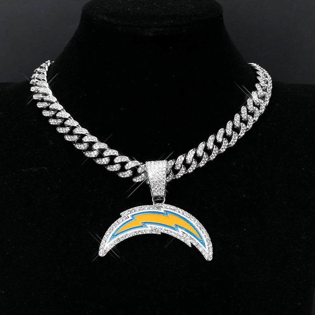 Sports LOGO Pendant Necklace with Iced Out Cuban Chains for Football Fans