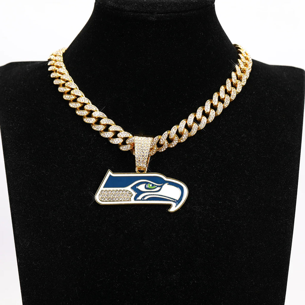 Sports LOGO Pendant Necklace with Iced Out Cuban Chains for Football Fans