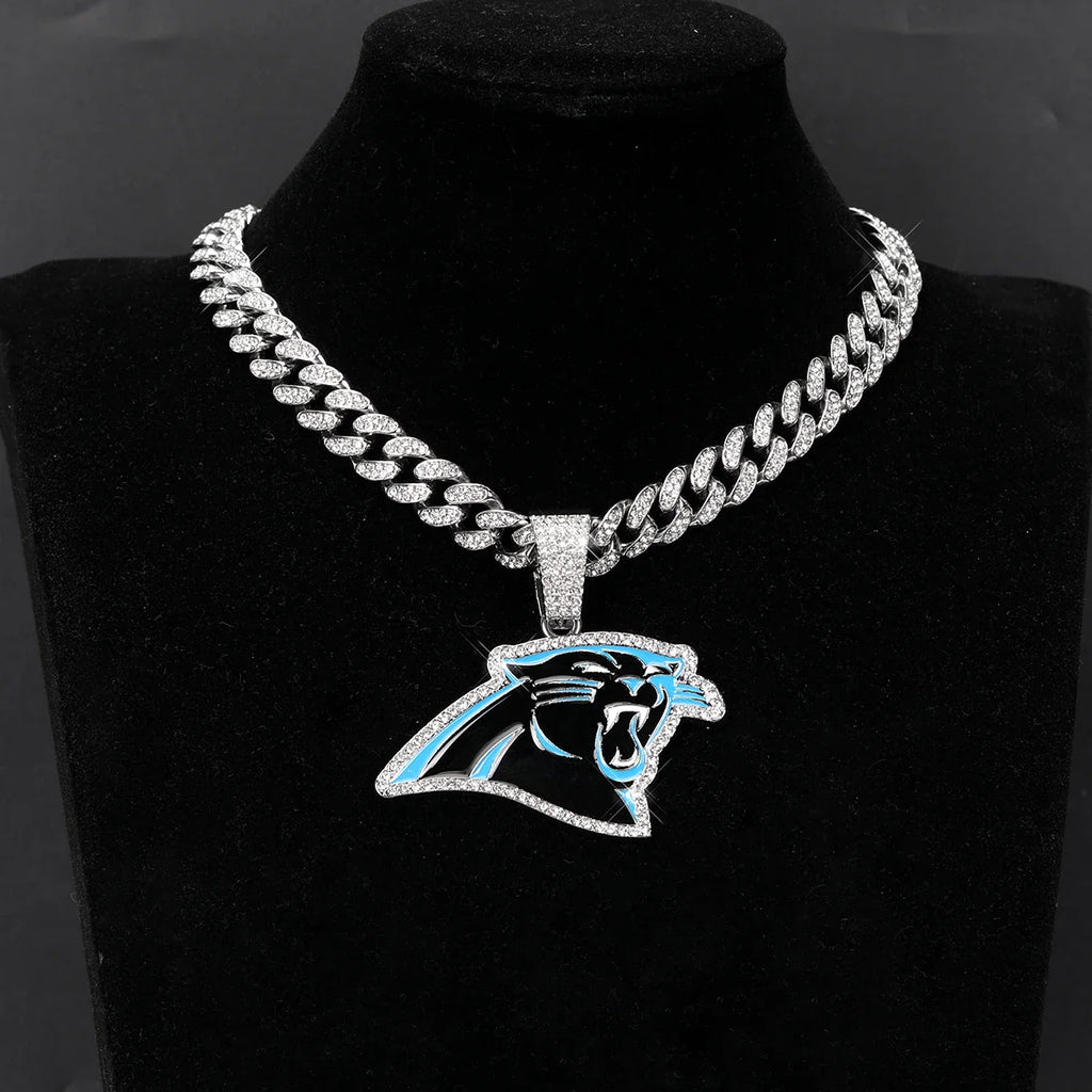 Sports LOGO Pendant Necklace with Iced Out Cuban Chains for Football Fans
