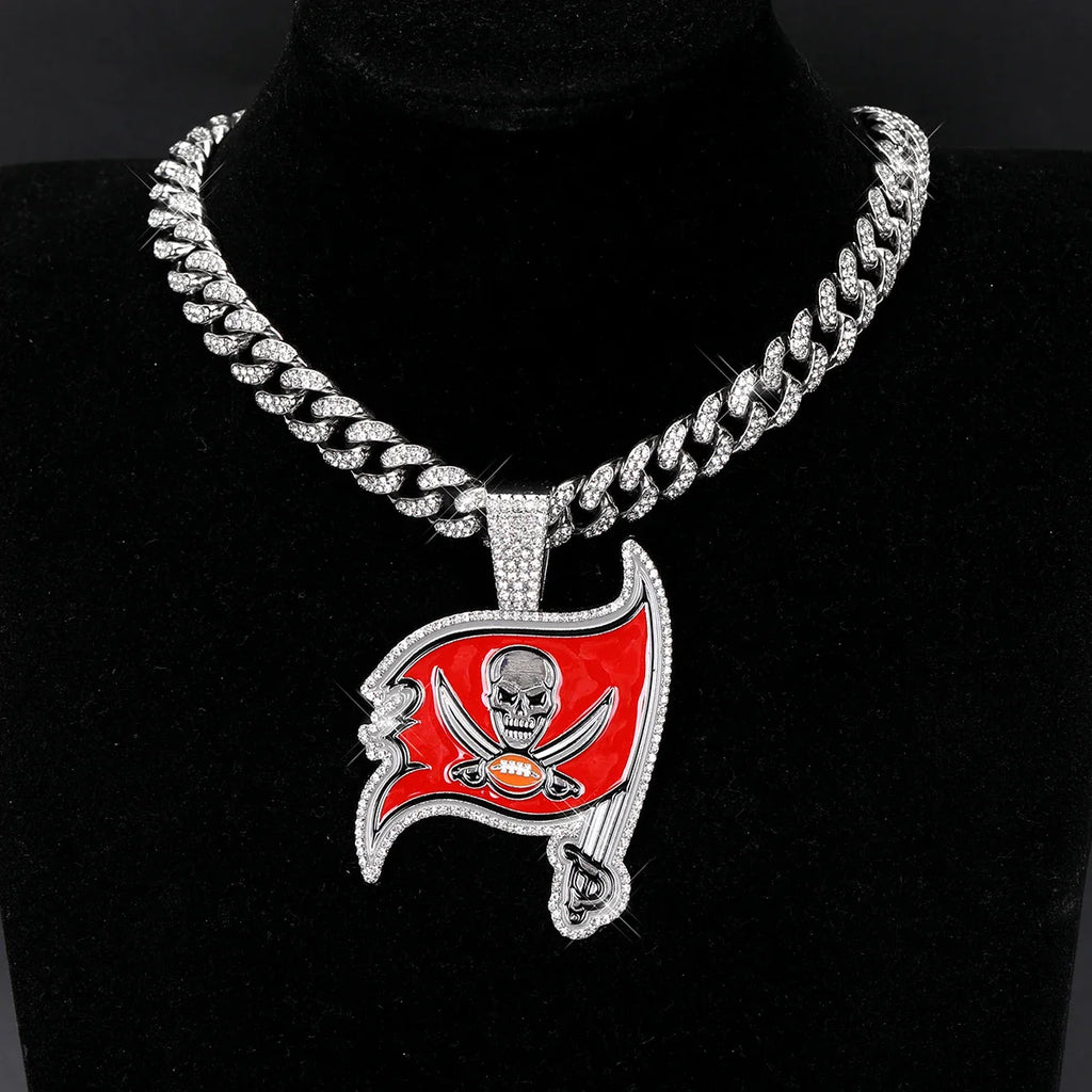 Sports LOGO Pendant Necklace with Iced Out Cuban Chains for Football Fans