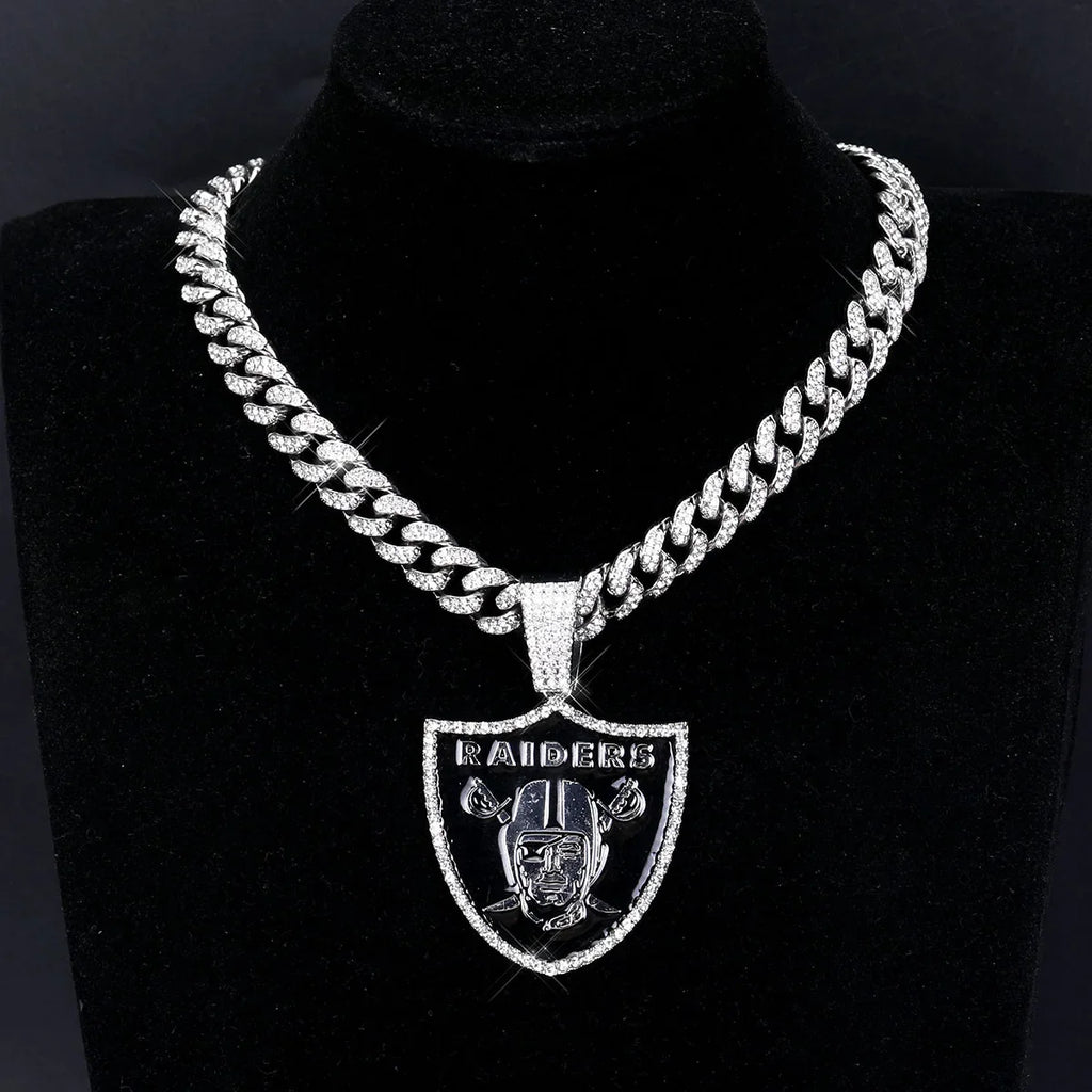 Sports LOGO Pendant Necklace with Iced Out Cuban Chains for Football Fans