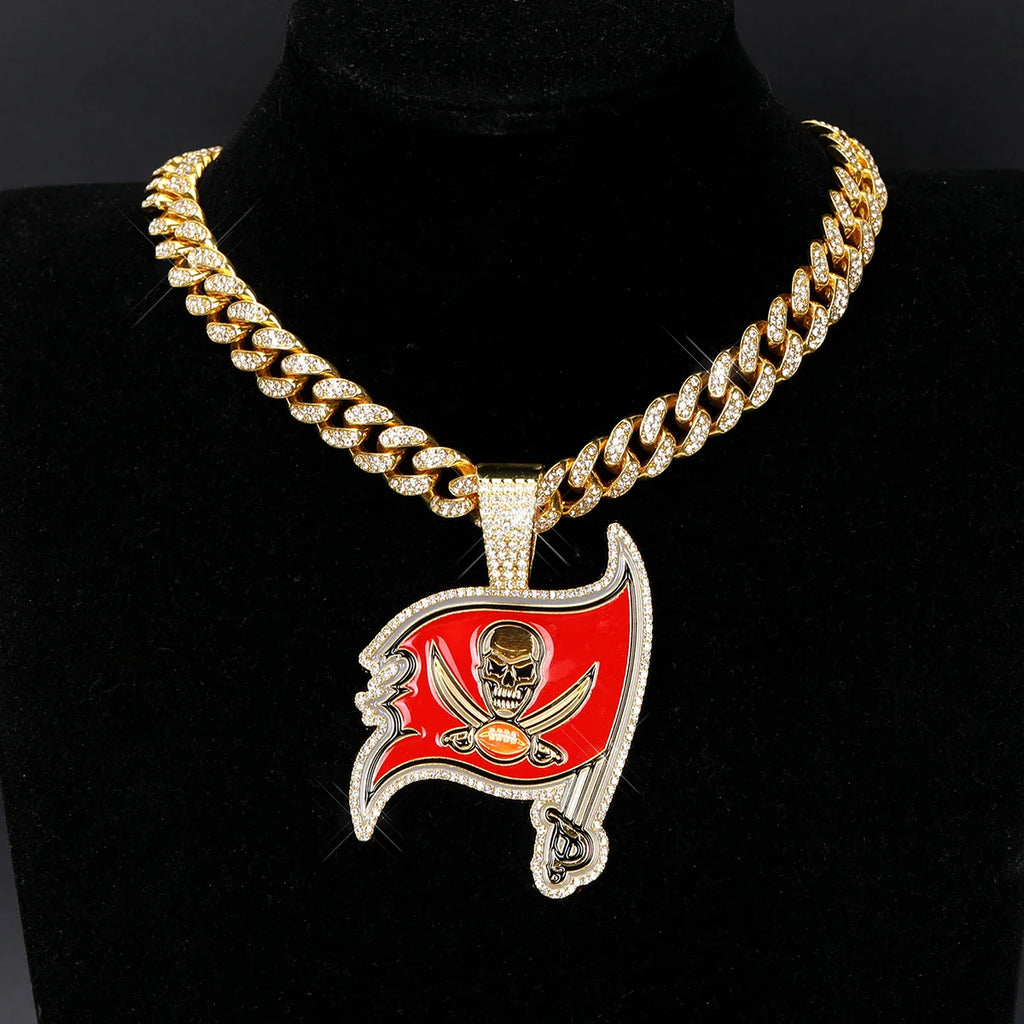 Sports LOGO Pendant Necklace with Iced Out Cuban Chains for Football Fans