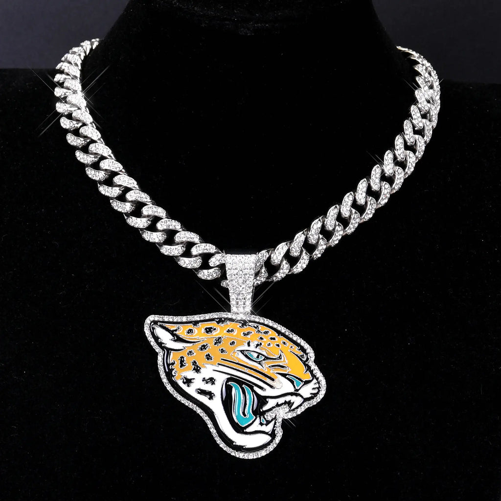 Sports LOGO Pendant Necklace with Iced Out Cuban Chains for Football Fans