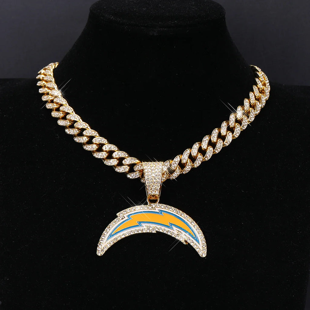 Sports LOGO Pendant Necklace with Iced Out Cuban Chains for Football Fans